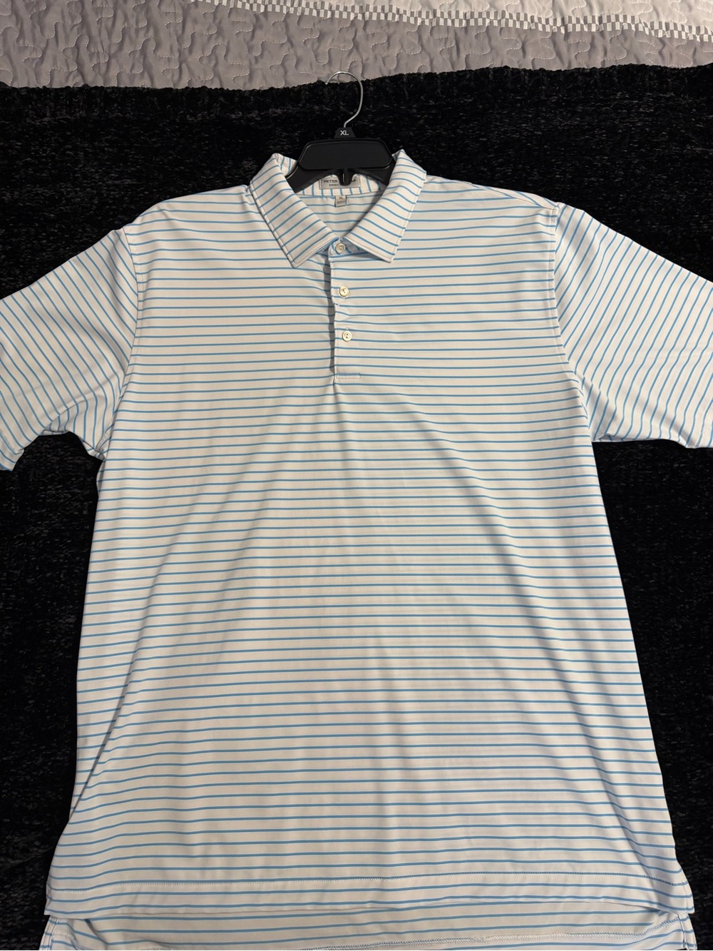 Peter Millar White Polo with Light Blue Stripes